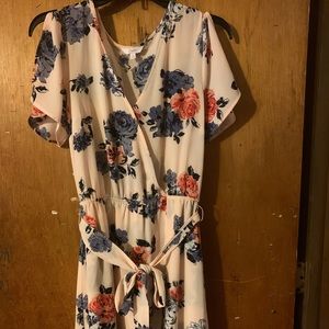 Pink- Floral Romper with High-Low Skirt